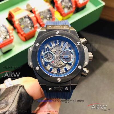 Perfect Replica Hublot Geneve Big Bang 42mm VK Quartz Chronograph Watch - Blue Skeleton Dial 